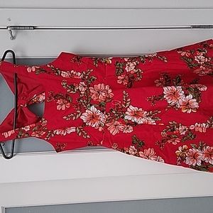 Summer Floral Dress w Flair, Triangle Cut-out@ Back with Tie@ Neck missing belt